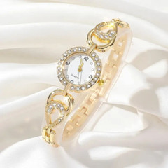 Fashion Sparkling Rhinestone Quartz Watch Timeless Golden Chain Women Girls Gift