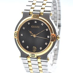 GUCCI 9000M 11P Quartz Analog Date Watch Men’s Gold Silver two Band color w-1255