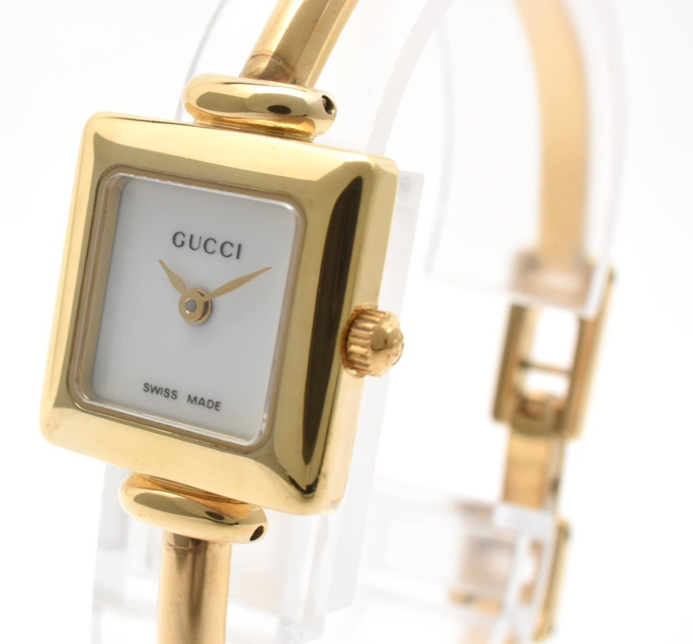 GUCCI 1900L Gold Square Quartz Women’s Watch White Dial Swiss Made Working