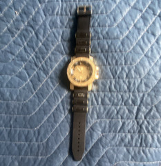 Charles Raymond Men’s Gold Tone Round Analog Watch Black Rubber Strap