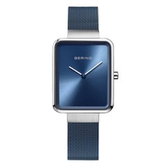 Bering Ladies Quartz, Stainless Steel Case, and Blue Mesh Strap, 28mm.