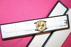 Croton Manhattan Watch NEW REDUCED Leather White Band~Mineral Crystal~NIB~FREE H