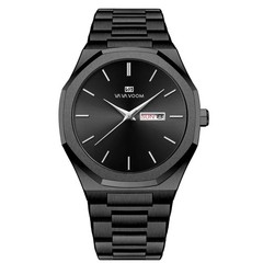 VA VA VOOM Business-Casual Steel-Chain Men’s Watch 3 ATM Waterproof