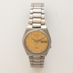 Vintage Seiko 5 Automatic 7019-8180 Yellow Honeycomb Dial Stainless Steel Watch