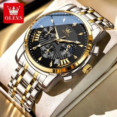 OLEVS Men’s Quartz Watch Red Face Luminous Watch Chronograph Wristwatch