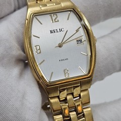 Relic Folio Watch Men Wrist Watch Date Gold Tone Quartz New Battery