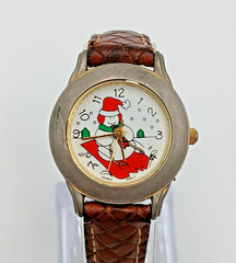 Christmas Snowman Watch 25mm Quartz Japan Braided Leather Band Holiday FLAW READ