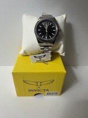 Invicta 69014 Men’s Silver Tone Black Dial Quartz Watch New Box