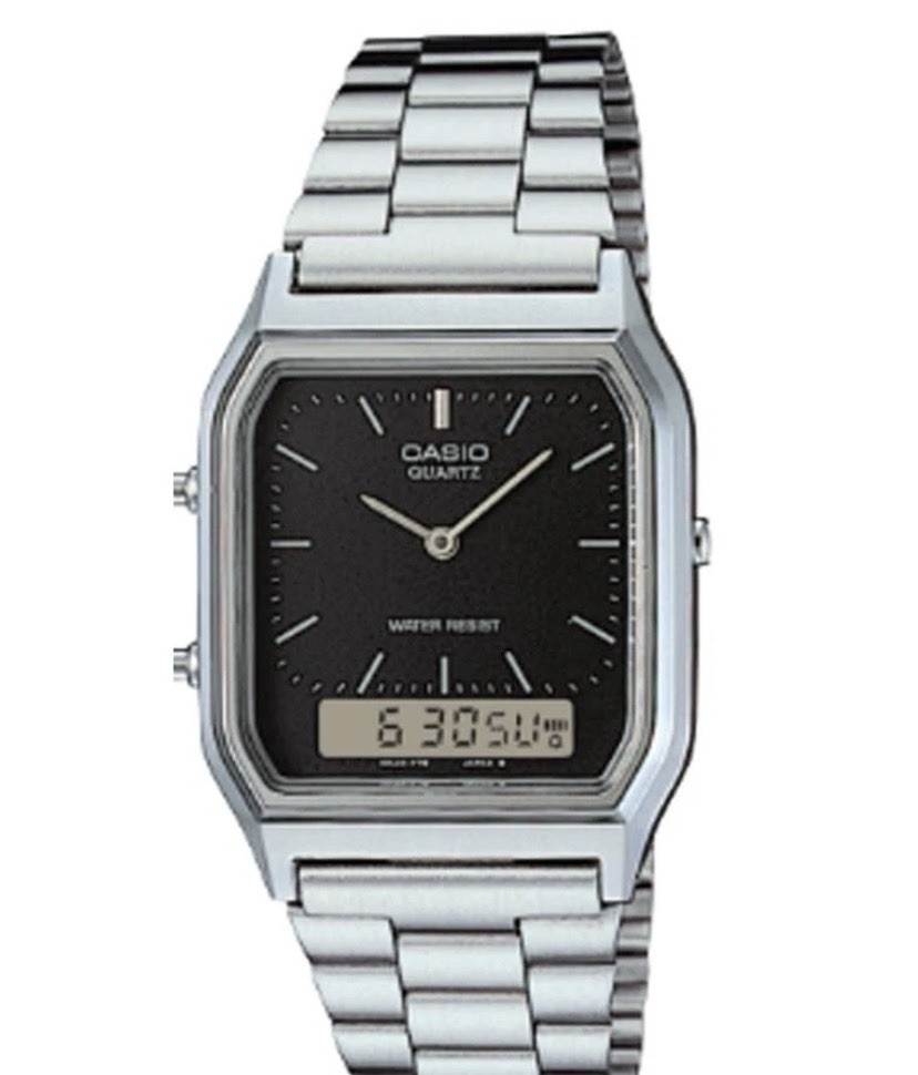 Casio AQ-230A-1D Vintage Ana Digi Retro Stainless Steel Watch Alarm Chronograph