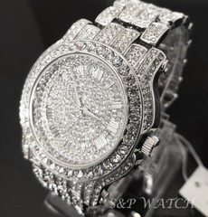 Men Hip Hop Icy Iced Silver Plated Alloy Bling Cubic Zirconia Bling Luxury Watch