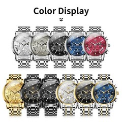 OLEVS Men’s Quartz Watch Red Face Luminous Watch Chronograph Wristwatch