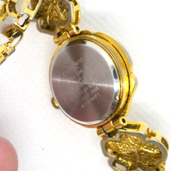 Vintage LA Express Womens Watch Gold Tone Flower Charm Link Bracelet Floral Dial