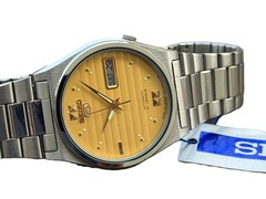Seiko 5 Automatic Gold Dial Lume Dots Day Date Men’s Vintage Watch S-140
