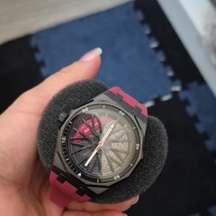 Analog Sport Wristwatch Black Case/Bezel Black-Red Dial Red Rubber Strap Box