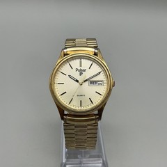 Vintage Pulsar Men Watch 33mm Champagne Dial Day Date Stretch Y148-6019