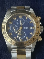 Stauer 39mm Automatic Watch Blue Dial Two-Tone Exhibition Case