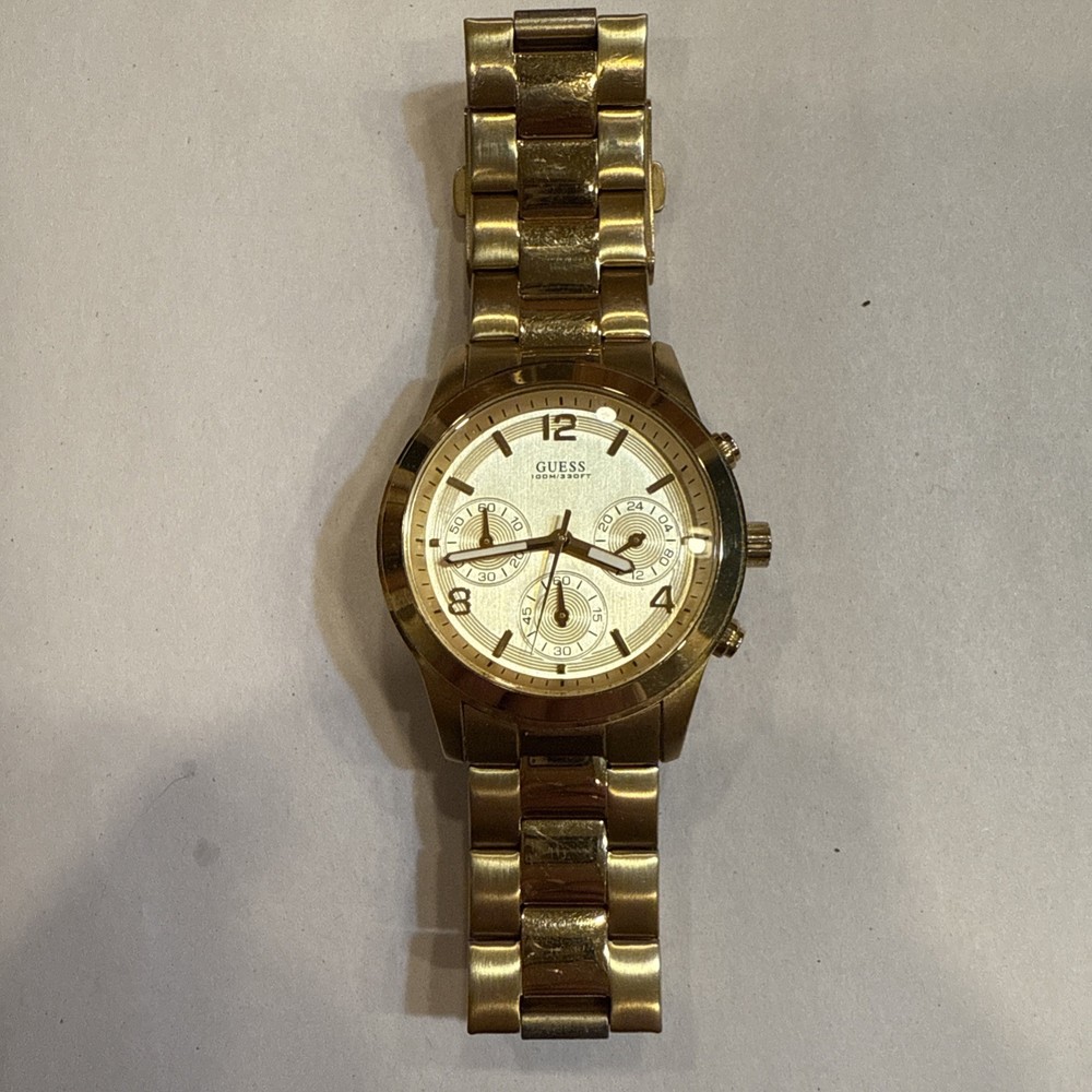 GUESS Women’s Gold 100m/330 ft. Water Resistant Chronograph Watch New Battery