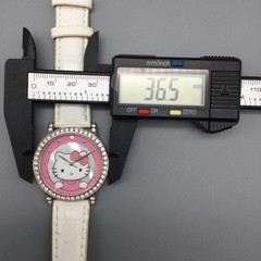 Sanrio Hello Kitty Womens Watch 37mm Pink Dial White Band Crystals New Battery