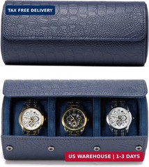Classic 3 Watch Travel Case- Men’s Portable Croc-Embossed Leather Watch & Access