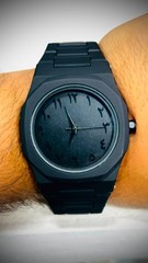 Black Analog Wrist Watch Arabic Numeral Dial Black Metal Bracelet Watch