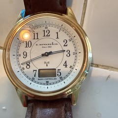 E Howard & Co Radio Controlled Atomic Watch Junghans Movement Gold Brown Leather