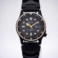 Alba Diver Watch Mens Automatic Rubber Strap Black Gold 36mm wrist 22cm