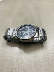 Inschic Men’s Analog Quartz Chronograph Watch 24-Hour Black Dial Silver Bracelet