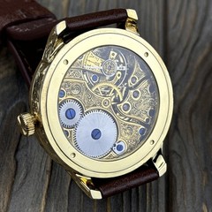 Marriage Watch – Swiss Vintage Movement 49mm, Hand Engraved Custom Gold Dial Dog