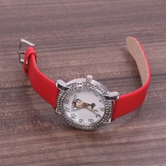 Betty Boop Women’s Silver Finish Analog Wristwatch Metal Red Leather Band