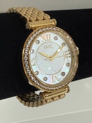 QVC Diamonique DMQ Women’s Gold Tone Watch Cubic Zirconia Bezel MOP Dial NEW!