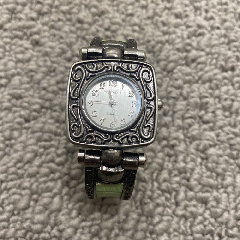 Concepts INC Vintage Y2K Watch Cuff Green Intricate Design Quartz Movement