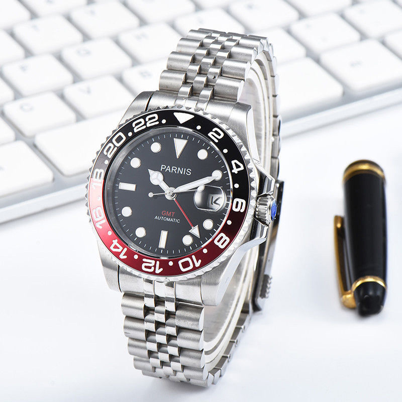 40mm Parnis Sapphire Glass DG2813 Movement Men Automatic GMT Watch Date Indicato