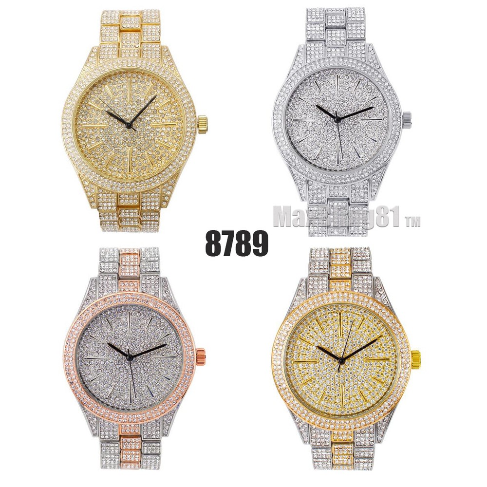 Watch Men Iced Simulated Diamond Gold Silver Rose Gold Plated Luxury wrist Bling