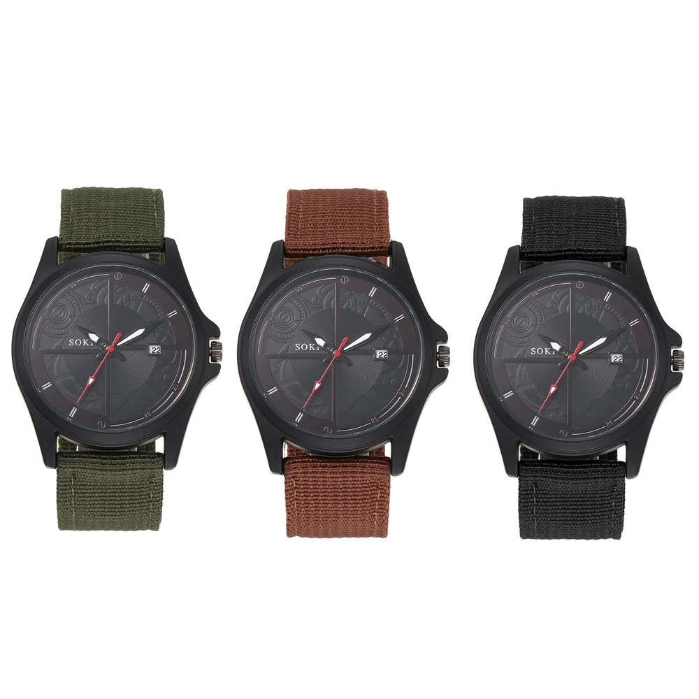 Mens Military Sports Woven Nylon Strap Simple Calendar Quartz Analog Wrist Watch