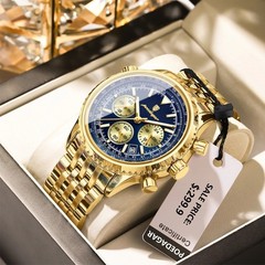 POEDAGAR Men’s Quartz Chronograph Watch Stainless Steel Waterproof Luminous