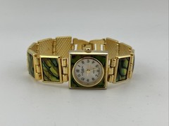 Vtg LA Express Ladies 21mm Watch Gold Tone Abalone Band MOP Dial 7″ – RUNS