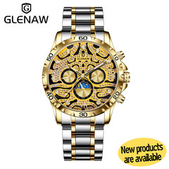 GLENAW Tiger dial rhinestone scale gold 12-hour week mechanical men’s watch