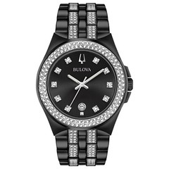 Bulova Men’s Crystal Date Quartz Gemmed Black Stainless Steel Watch 42MM 98K101