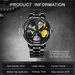 Luxury Men’s Sports Waterproof Quartz Watch with Stainless Steel Wheel Design