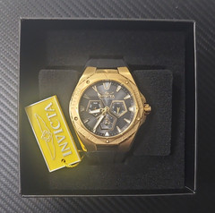 Invicta Ocean Voyage Men’s 44mm Quartz Black Dial Gold Case Silicone Strap