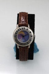 New Wave Watch Women Silver Stainless Steel Brown Leather WR Multicolor Quartz