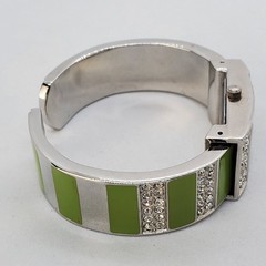20MM Cuff Watch Women Gray Dial Green Gray Bracelet 5.5″ Wrist New Battery