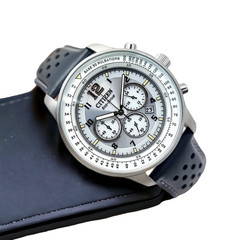 Citizen Gray Dial Chronograph Date Indicator Leather Band Men’s Watch CA4500-24H