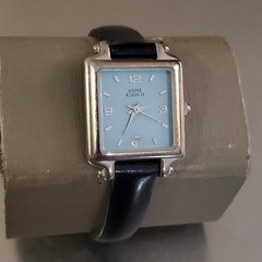 Anne Klein II Watch Women’s Analog Date Vintage Blue Dial Black Leather 44 mm
