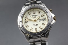Exc+5 w/Box Seiko Kinetic Scuba 5M43-0C30 White Dial Men’s Quartz Watch Japan