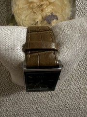 Breda Quartz Green Dial Rectangle Stainless Steel Wristwatch Brown Leather 3 ATM