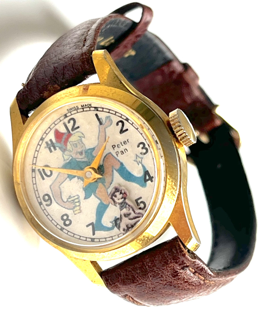 Peter Pan Vintage Manual Wind Gold-Tone Leather Strap Watch Swiss Made Rare