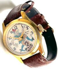Peter Pan Vintage Manual Wind Gold-Tone Leather Strap Watch Swiss Made Rare