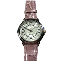 Ladies Everyday Quartz Watch Silver Tone Pinky Mauve Faux Leather Band