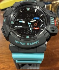 Activa Vord Men’s Quartz Analog/Digital 30m 49mm Black Case Blue Rubber Box